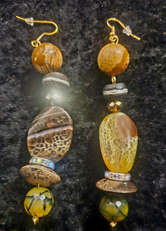 Earth Tone Agate & Jasper Pierced Statement Earrings Autumn Wardrobe