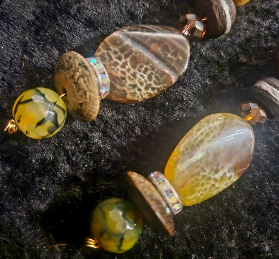 Earth Tone Agate & Jasper Pierced Statement Earrings Autumn Wardrobe