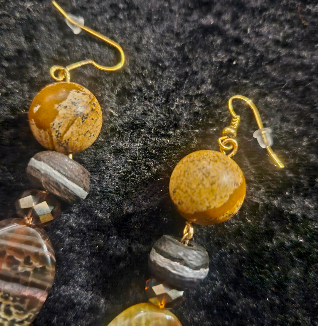 Earth Tone Agate & Jasper Pierced Statement Earrings Autumn Wardrobe