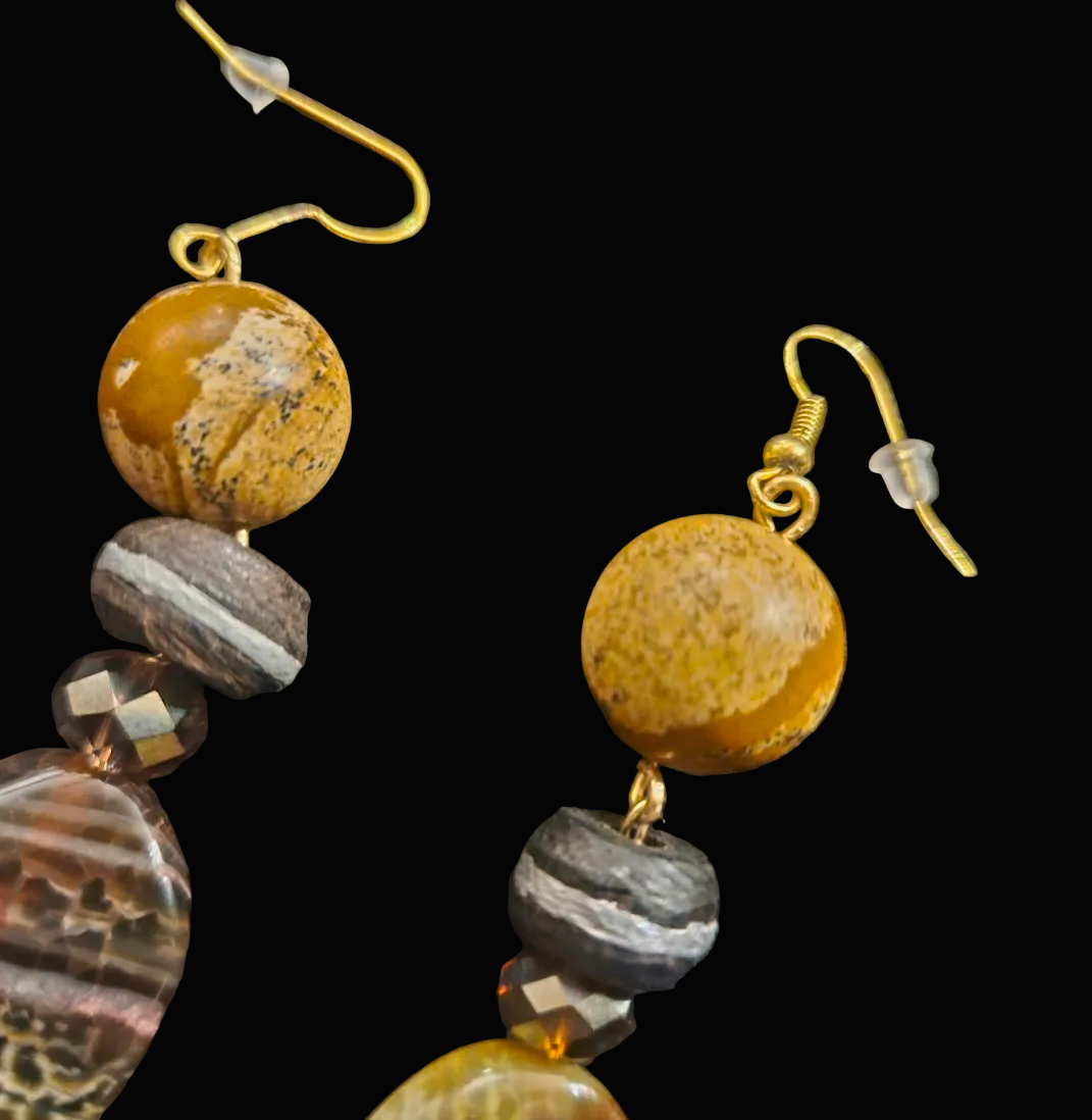 Earth Tone Agate & Jasper Pierced Statement Earrings - Autumn Wardrobe