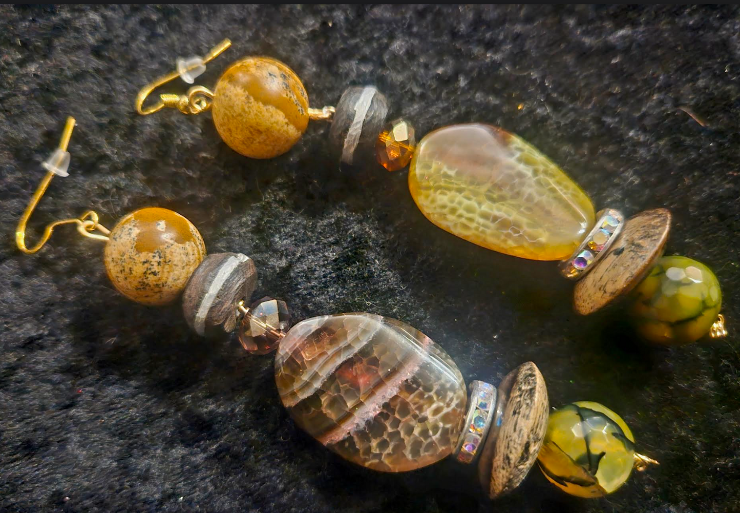 Earth Tone Agate & Jasper Pierced Statement Earrings Autumn Wardrobe