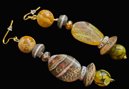 Earth Tone Agate & Jasper Pierced Statement Earrings - Autumn Wardrobe