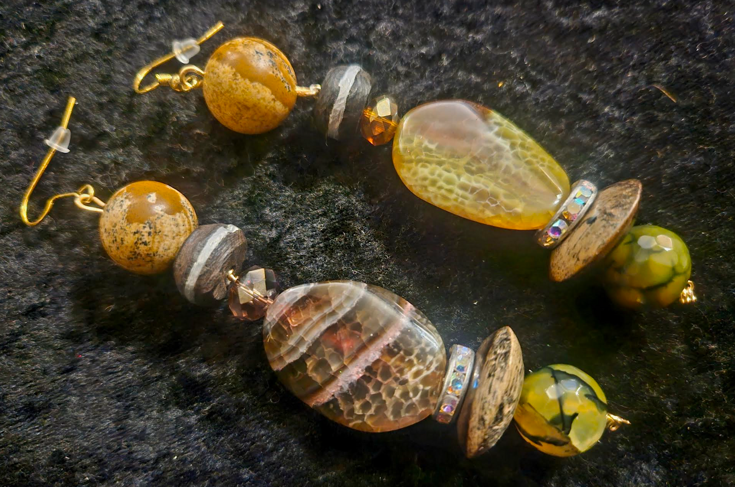 Earth Tone Agate & Jasper Pierced Statement Earrings Autumn Wardrobe
