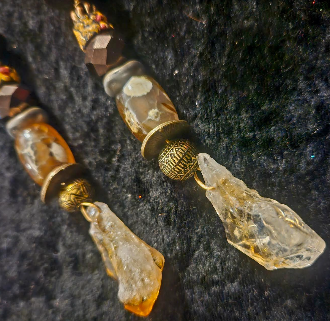 Rough Citrine Agate Glass & Crystal Pierced Statement Earrings Earth