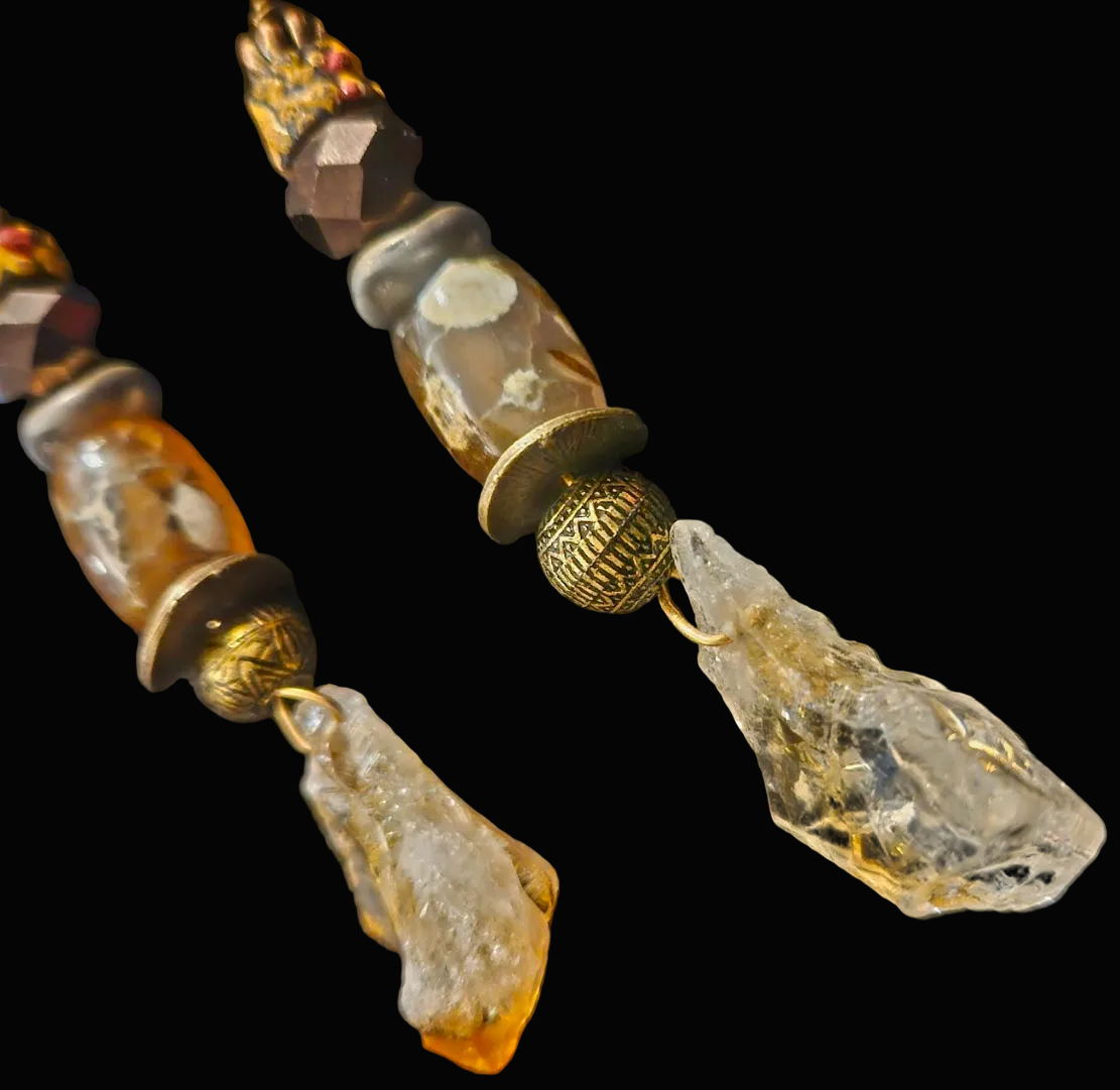 Rough Citrine Agate Glass & Crystal Pierced Statement Earrings Earth