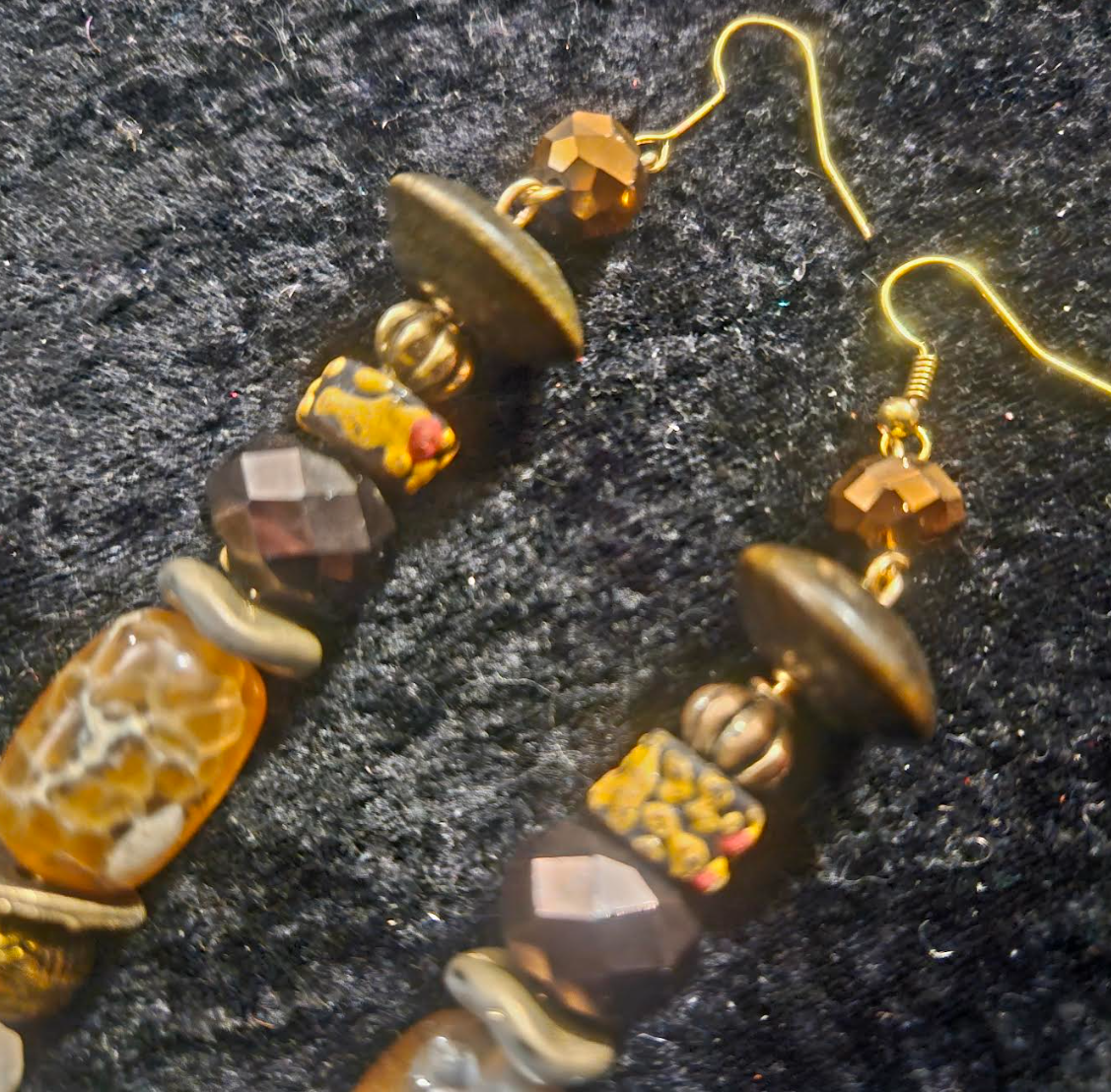 Rough Citrine Agate Glass & Crystal Pierced Statement Earrings Earth
