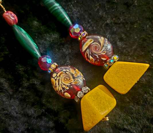 Red Yellow Green & Pink Extra Long Pierced Statement Earrings Bold C