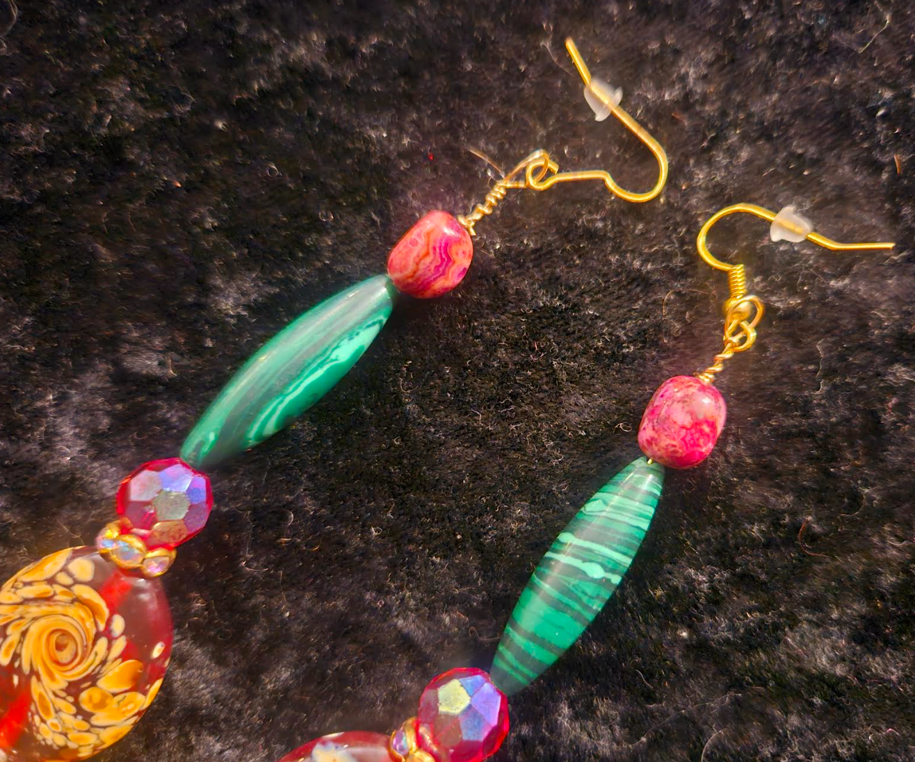 Red Yellow Green & Pink Extra Long Pierced Statement Earrings Bold C