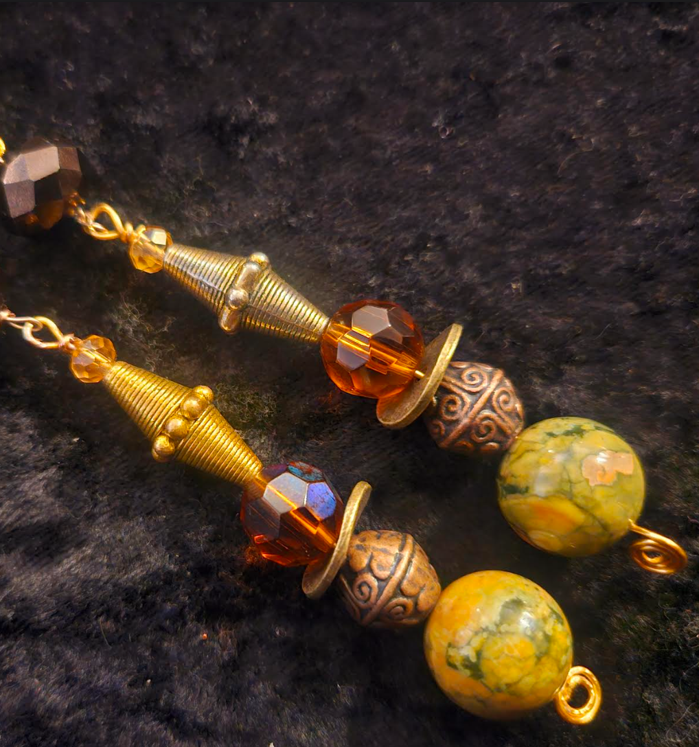 Haute Couture Earth Tone Beaded Drop Pierced Statement Earrings Exot