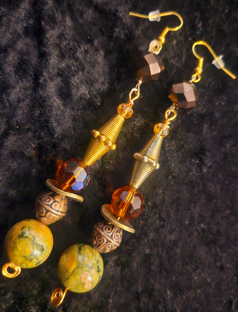 Haute Couture Earth Tone Beaded Drop Pierced Statement Earrings Exot