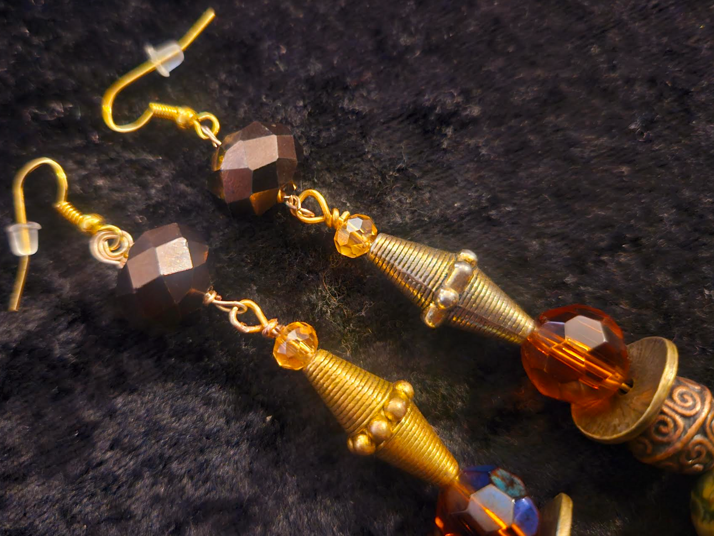 Haute Couture Earth Tone Beaded Drop Pierced Statement Earrings Exot