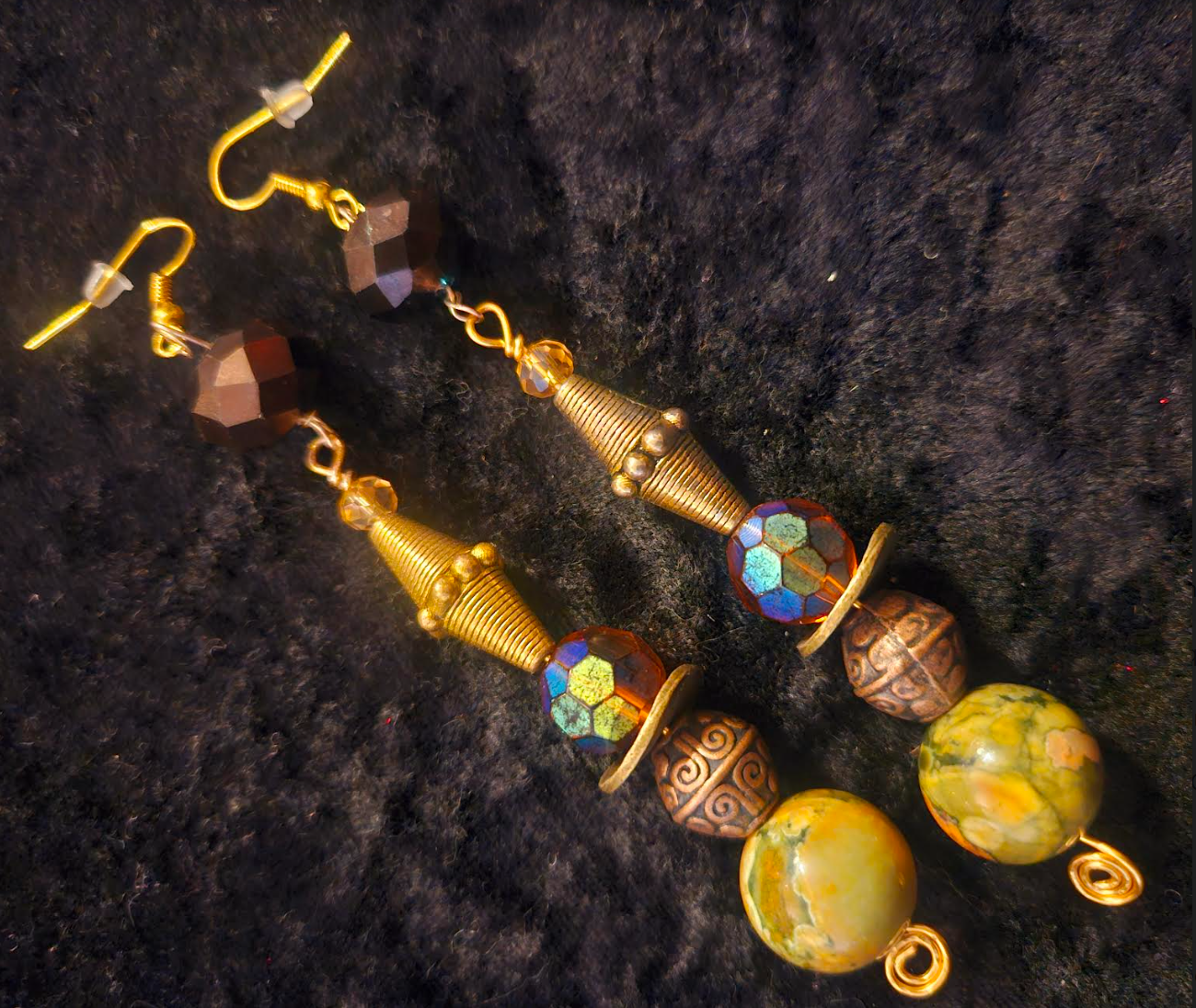 Haute Couture Earth Tone Beaded Drop Pierced Statement Earrings Exot