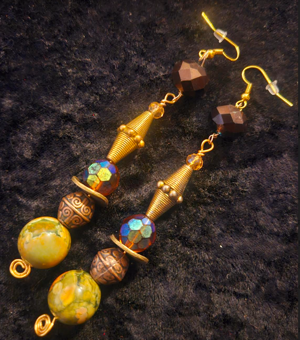 Haute Couture Earth Tone Beaded Drop Pierced Statement Earrings Exot