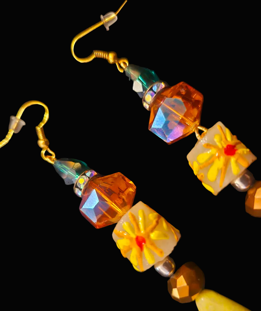 Asian Inspired Carved Cinnabar Long Beaded Shoulder Dusters - Bold