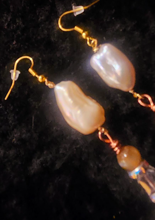 Earthy Jasper Magnesite & Shell Long Pierced Statement Earrings Brow