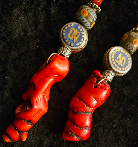 Rattlesnake Branch Coral Pierced Statement Earrings - Tribal Inspired