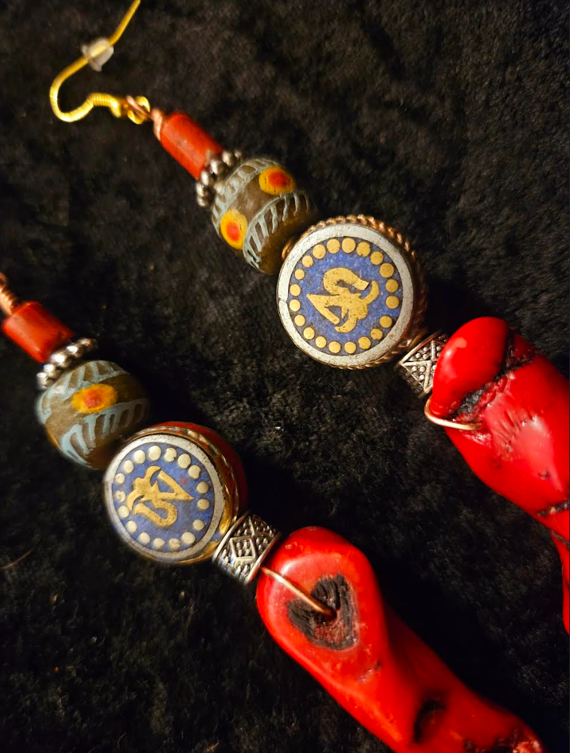 Rattlesnake Branch Coral Pierced Statement Earrings - Tribal Inspired