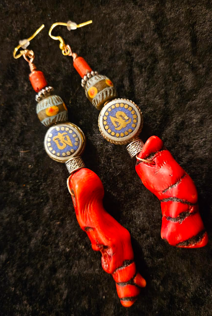 Rattlesnake Branch Coral Pierced Statement Earrings - Tribal Inspired