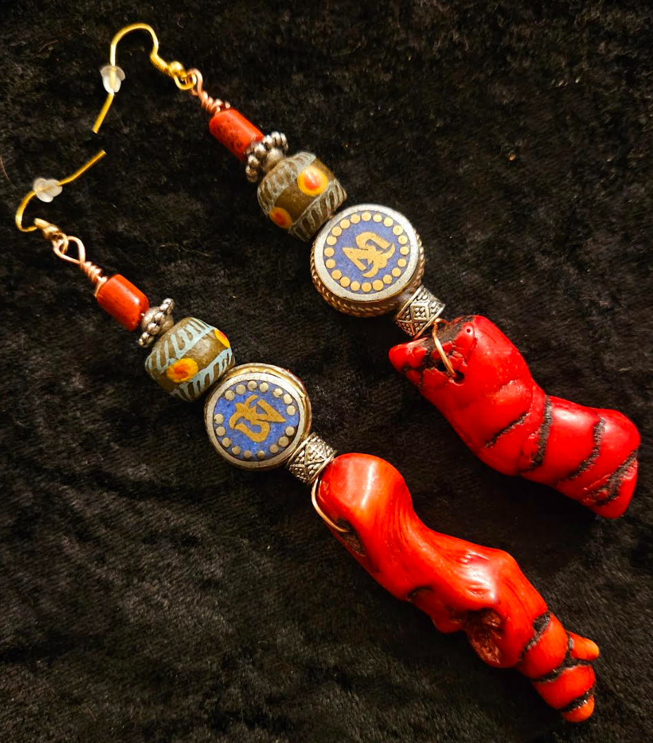 Rattlesnake Branch Coral Pierced Statement Earrings - Tribal Inspired