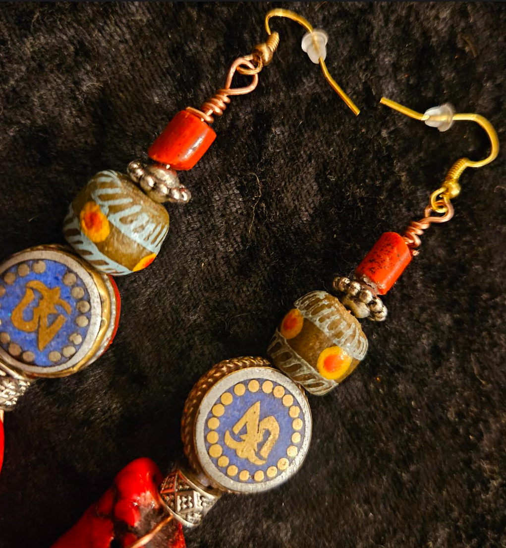 Rattlesnake Branch Coral Pierced Statement Earrings - Tribal Inspired