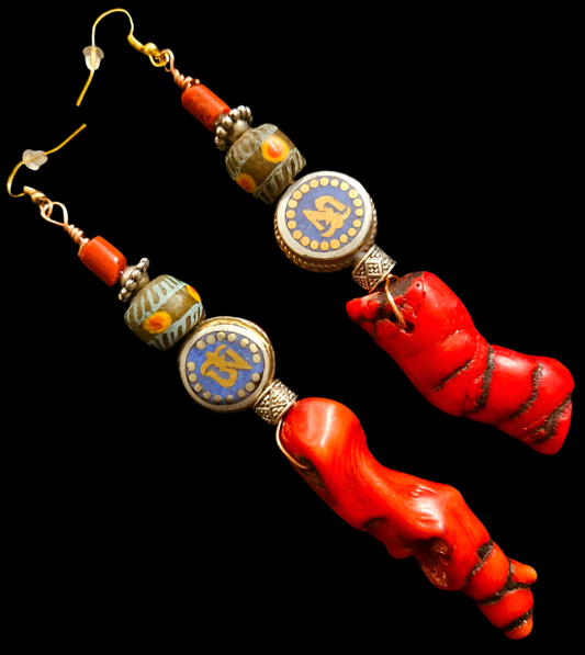 Rattlesnake Branch Coral Pierced Statement Earrings - Tribal Inspired