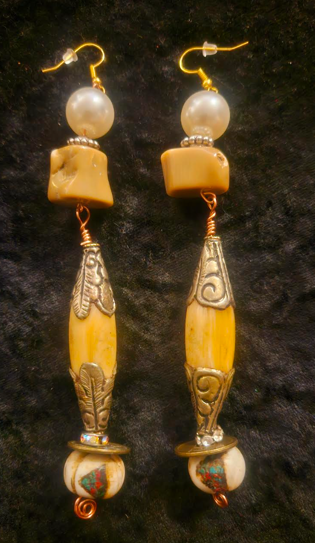 Tibetan Repousse Shell Tribal Beaded Pierced Statement Earrings Eart