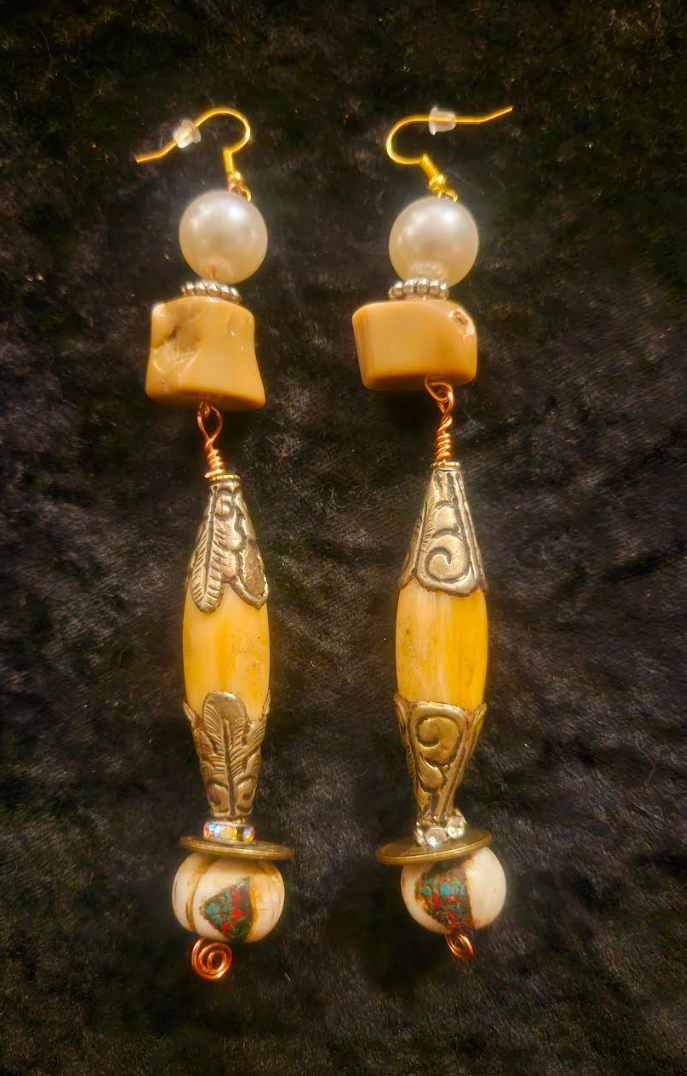 Tibetan Repousse Shell Tribal Beaded Pierced Statement Earrings Eart