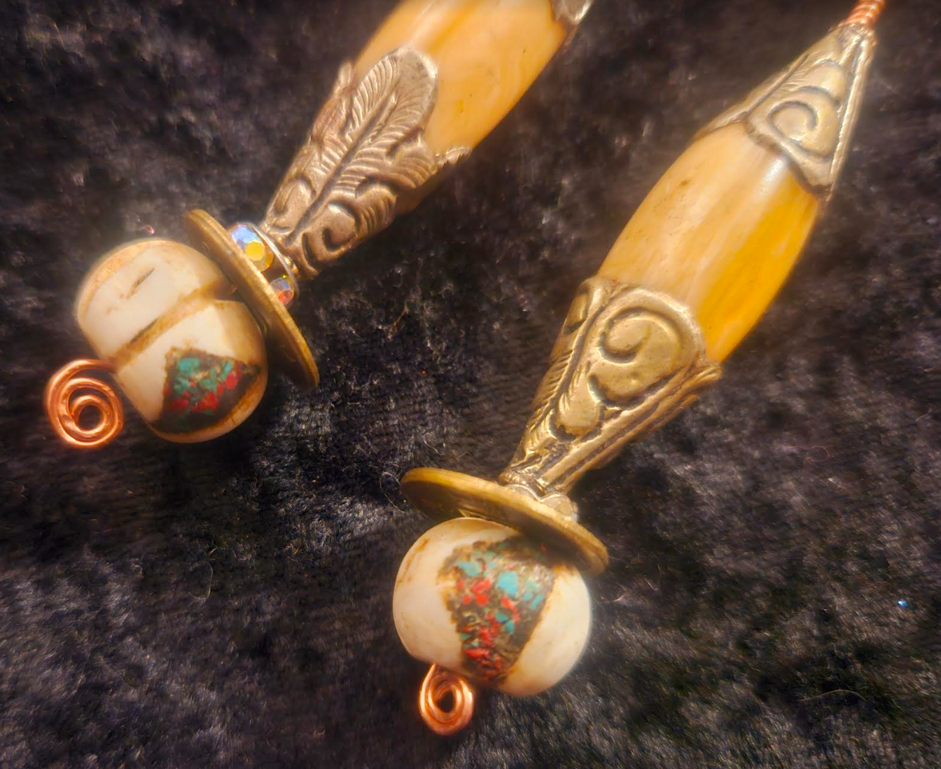 Tibetan Repousse Shell Tribal Beaded Pierced Statement Earrings Eart
