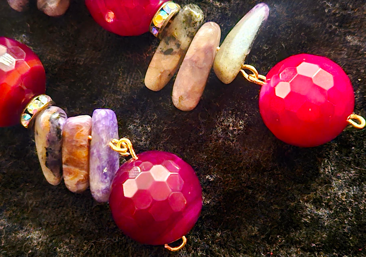 Faceted Plum Agate & Amethyst Beaded Dangle Pierced Statement Earrings