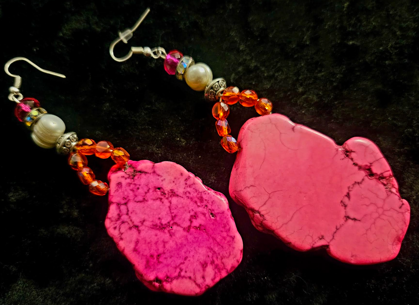 Hot Pink Howlite Drop Pierced Statement Earrings Bohemian Couture Ea