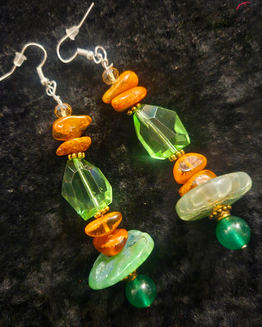 Amber, Agate and Crystal Pierced Statement Earrings Ear Candy for Re