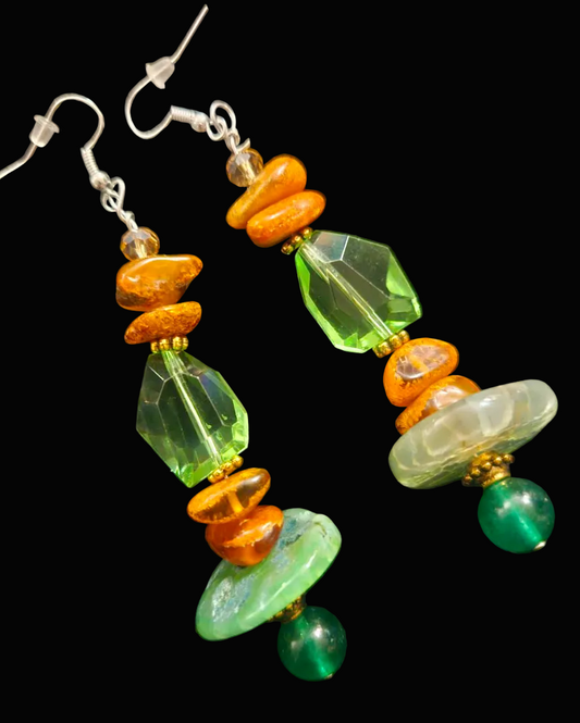 Amber, Agate and Crystal Pierced Statement Earrings - Exclusive