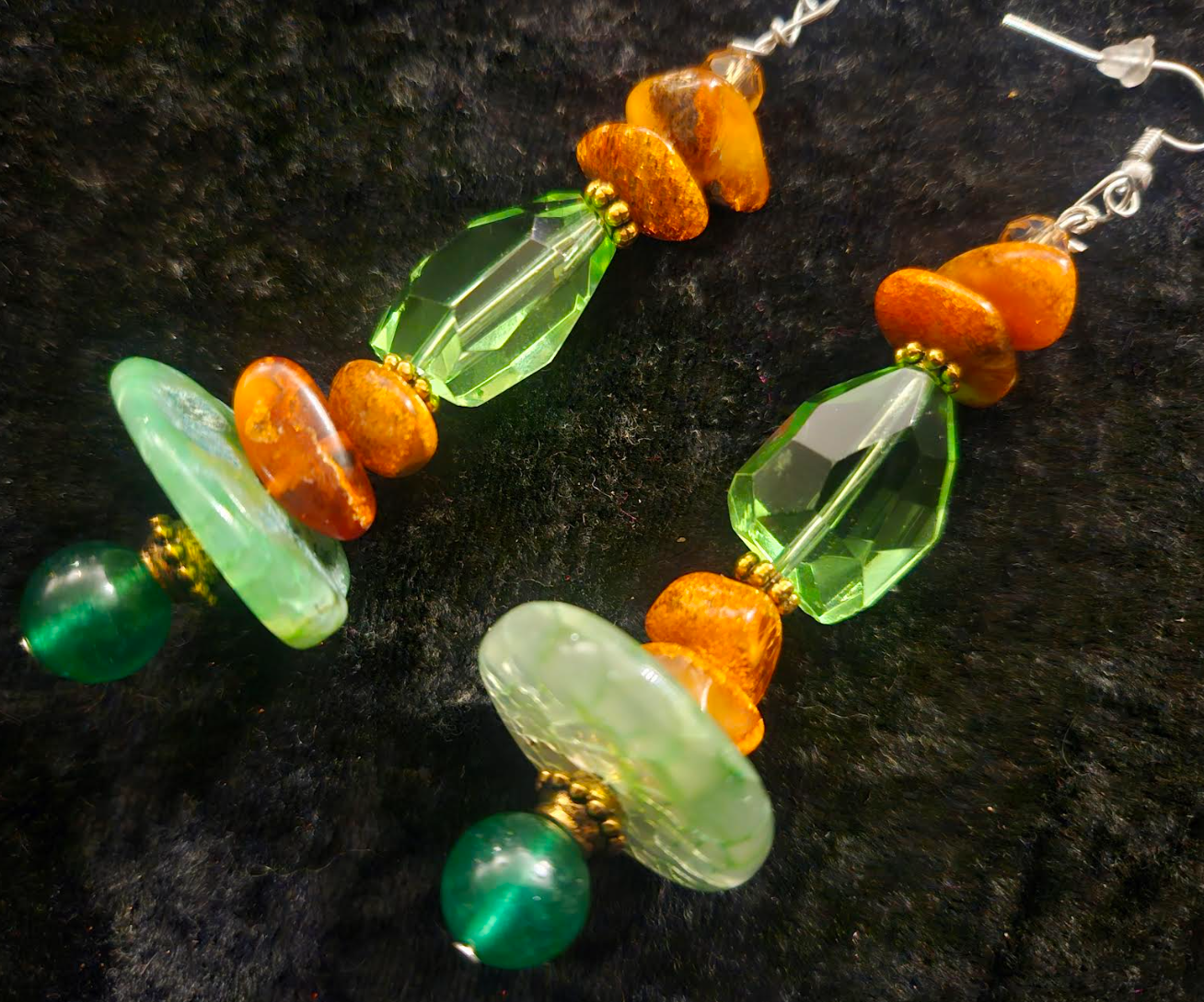 Amber, Agate and Crystal Pierced Statement Earrings Ear Candy for Re