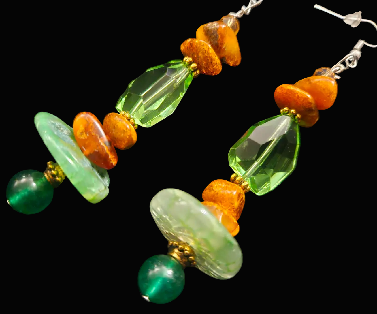 Amber, Agate and Crystal Pierced Statement Earrings - Exclusive