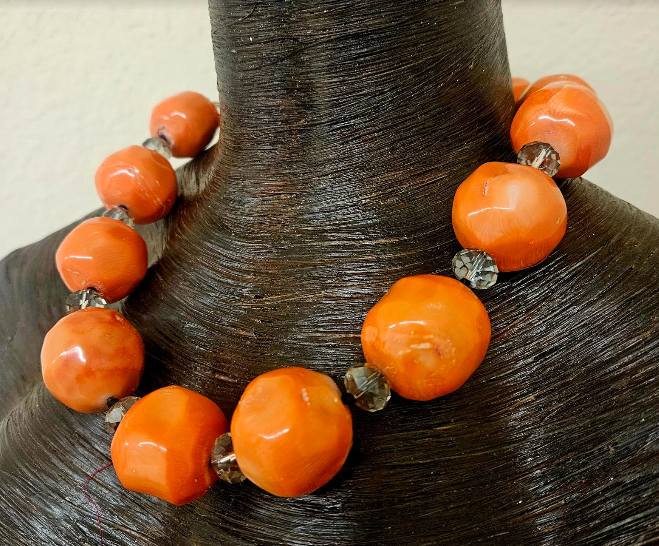 Bold Chunky & Heavy Orange Round Coral Beaded Statement Luxury Necklac