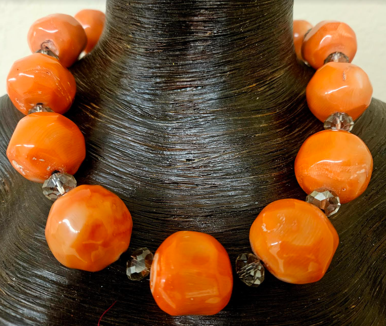 Bold Chunky & Heavy Orange Round Coral Beaded Statement Luxury Necklac