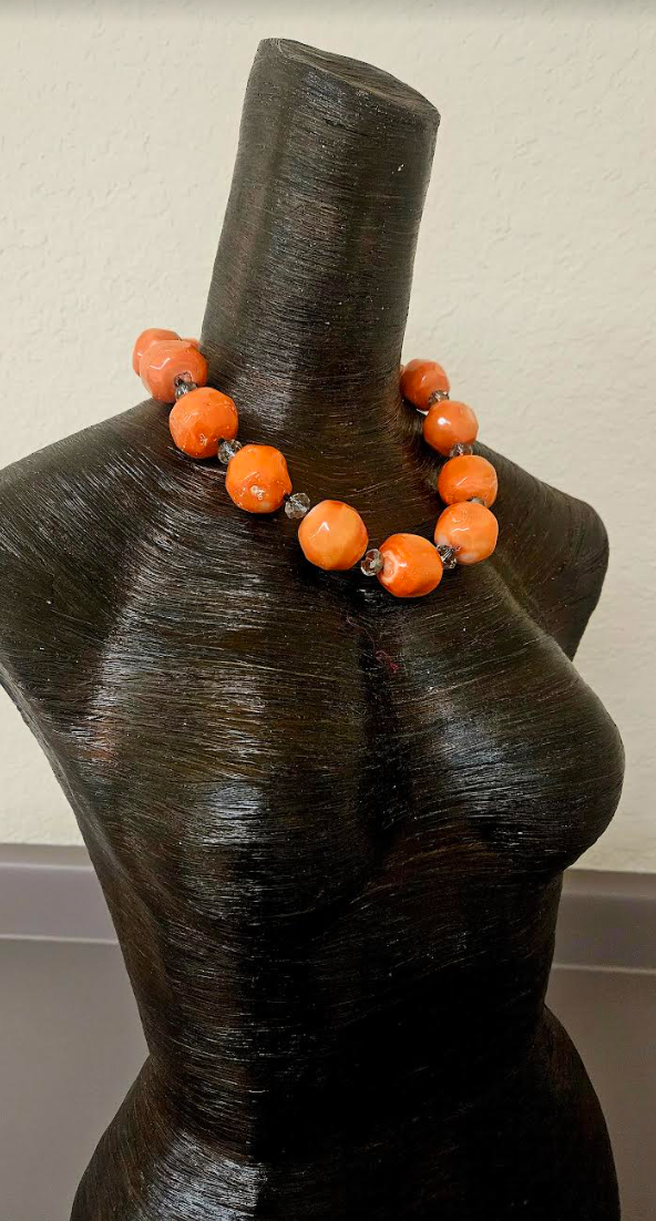 Bold Chunky & Heavy Orange Round Coral Beaded Statement Luxury Necklac