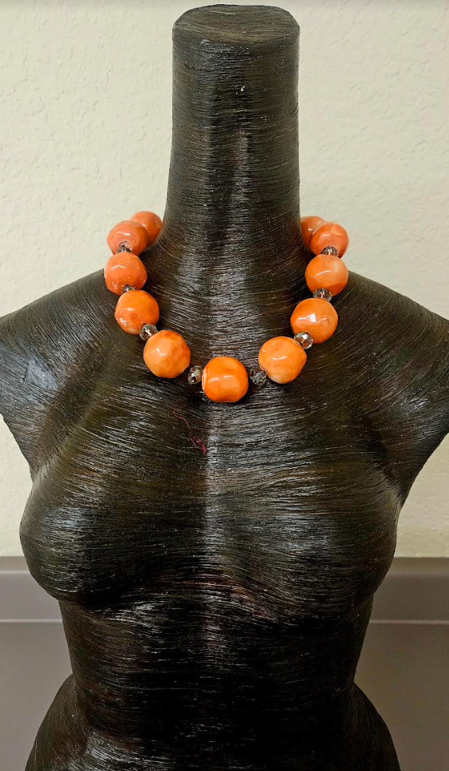 Bold Chunky & Heavy Orange Round Coral Beaded Statement Luxury Necklac