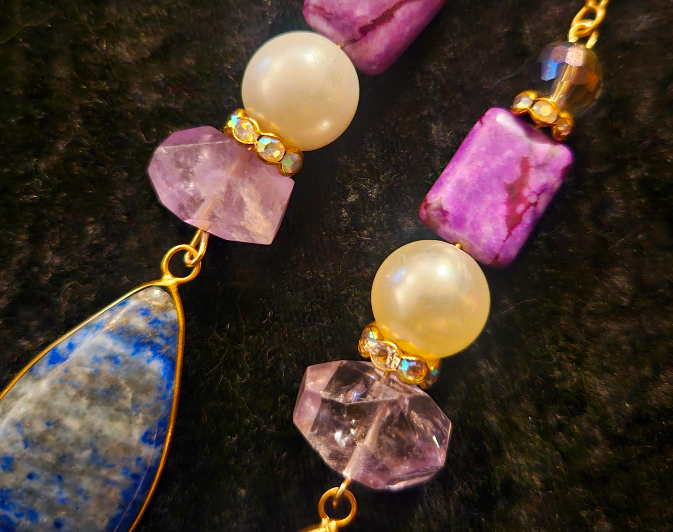 Long Lapis Lazuli and Amethyst Shoulder Duster Statement Earrings Bl