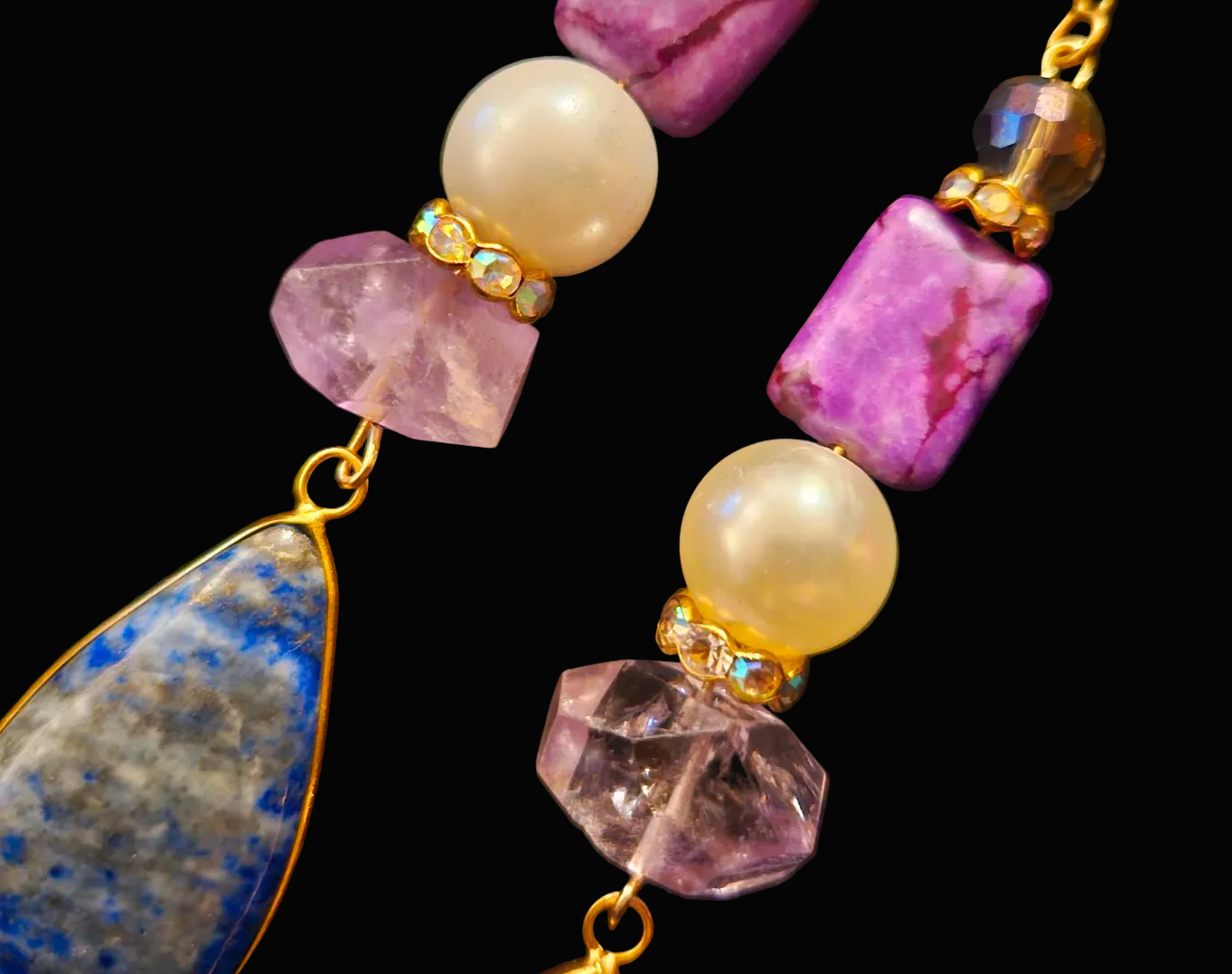 Lapis Lazuli & Amethyst Shoulder Duster Statement Earrings - Posh