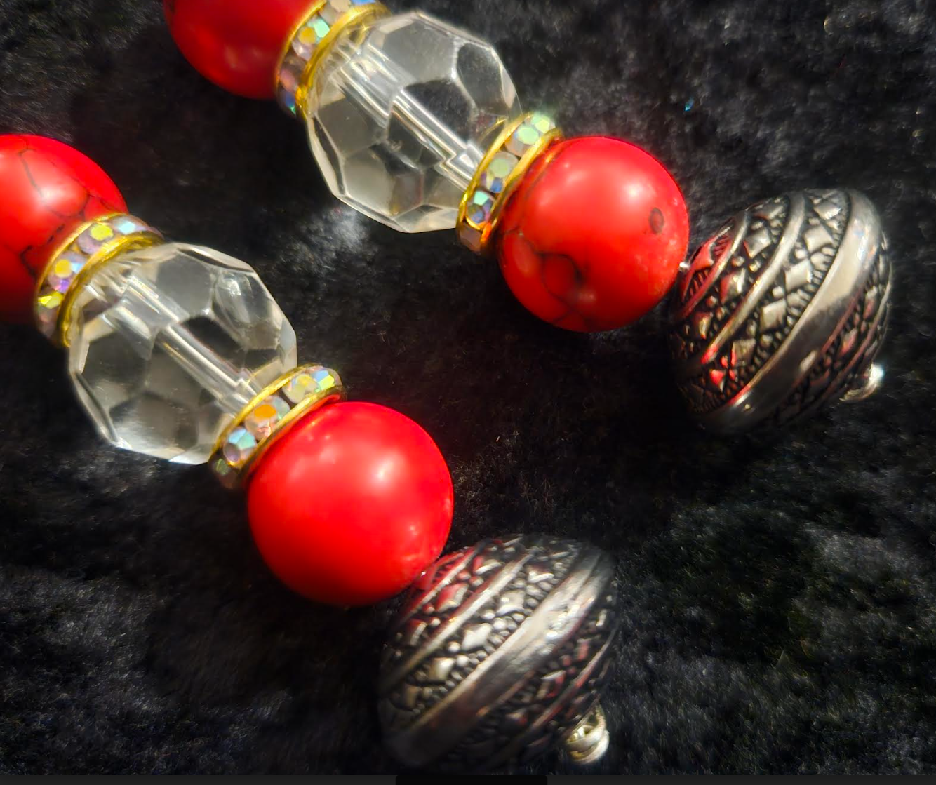 Red Magnesite Faux Crystal & Tribal Bicone Beaded Drop Pierced Earr