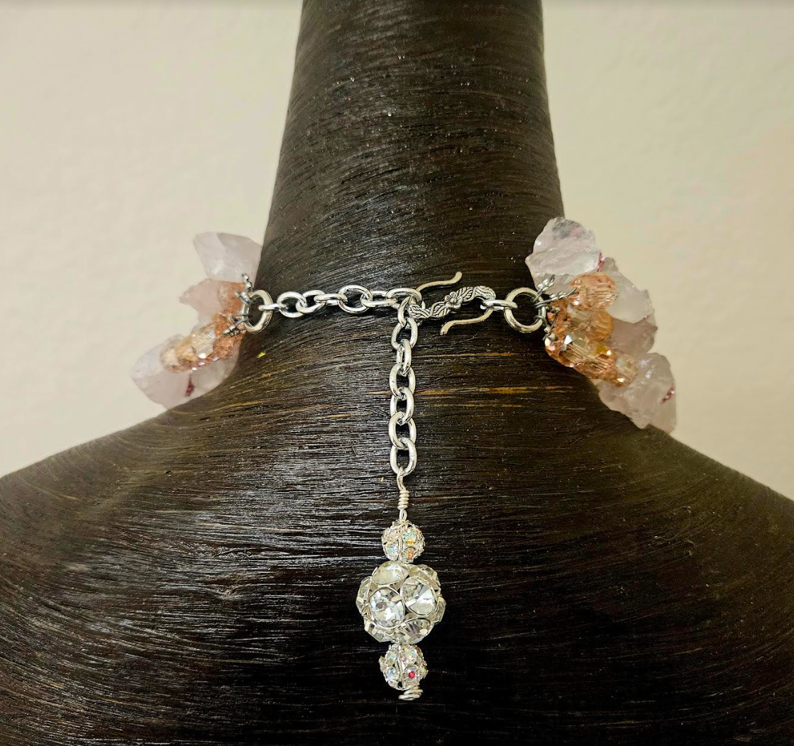 Rose Quartz & Rhinestone Orthoceras Neck Candy - Collectors who Command