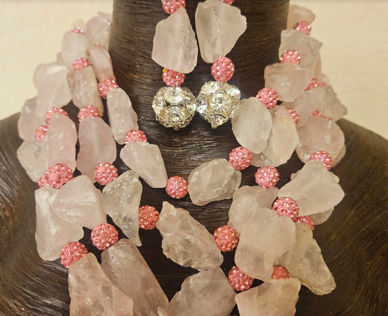 Rose Quartz & Rhinestone Orthoceras Neck Candy - Collectors who Command