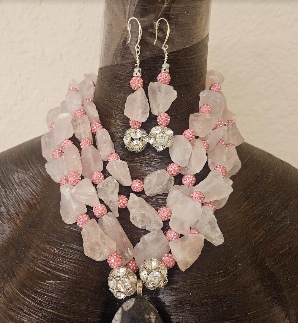 Rose Quartz & Rhinestone Orthoceras Neck Candy - Collectors who Command