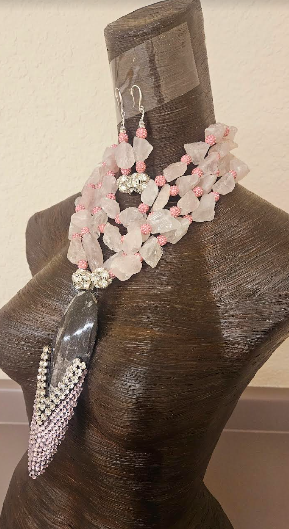 Rose Quartz & Rhinestone Orthoceras Neck Candy - Collectors who Command