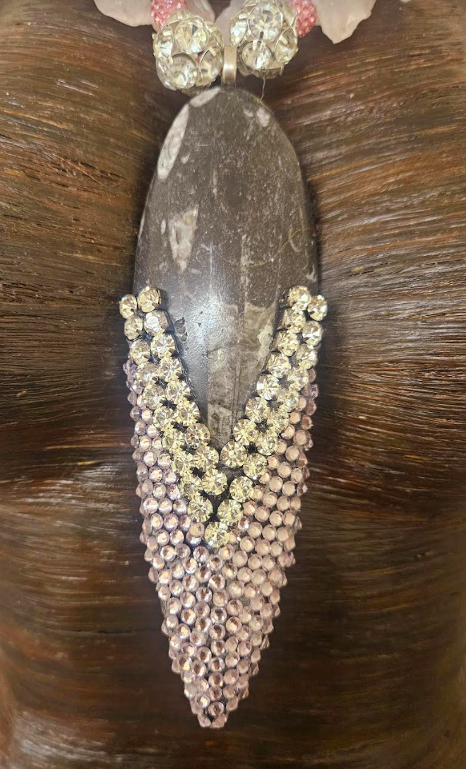 Rose Quartz & Rhinestone Orthoceras Neck Candy - Collectors who Command