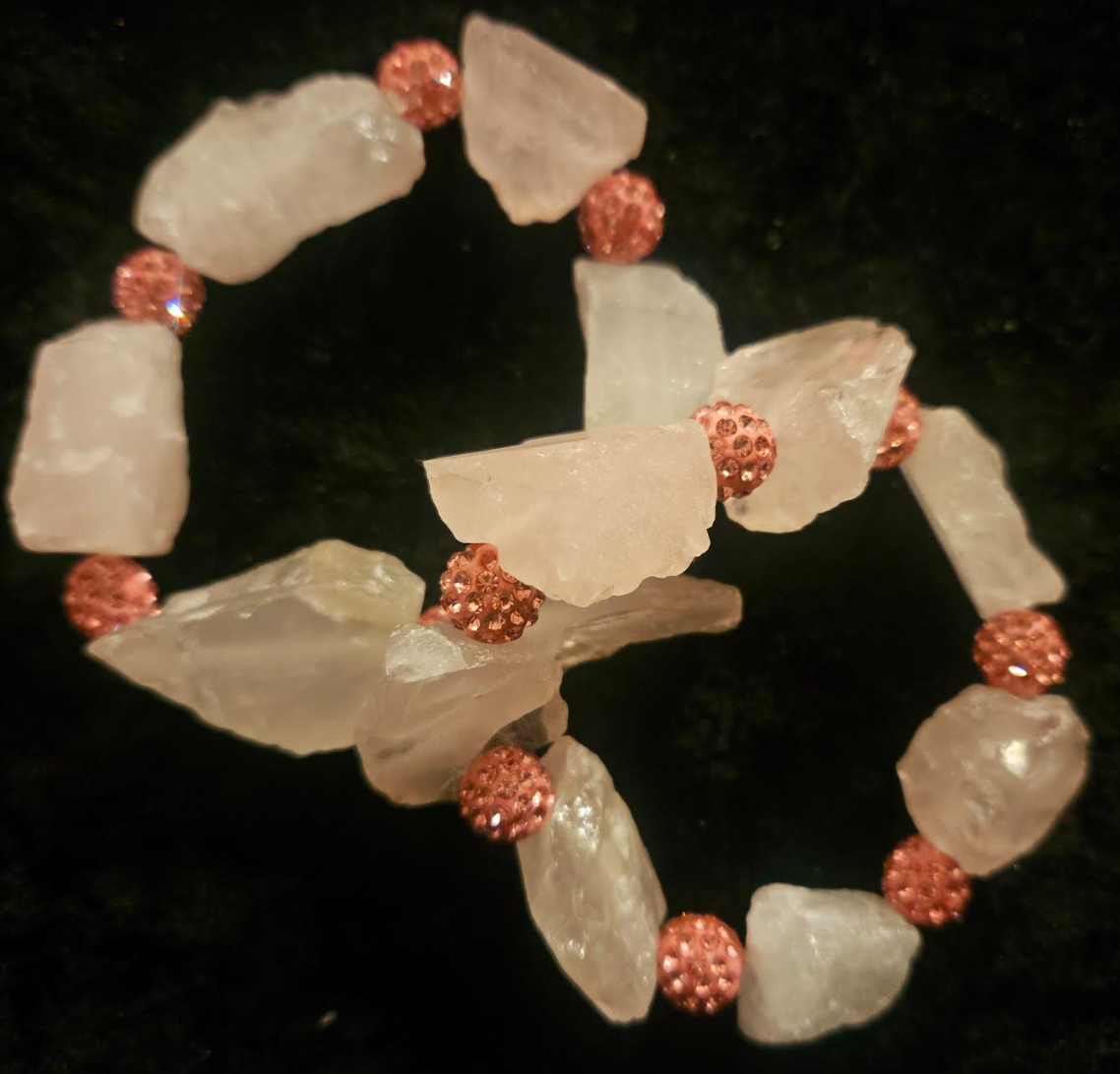 Rough Dusty Rose & Pink Rhinestone Couture Bracelet Set Pink Gemston