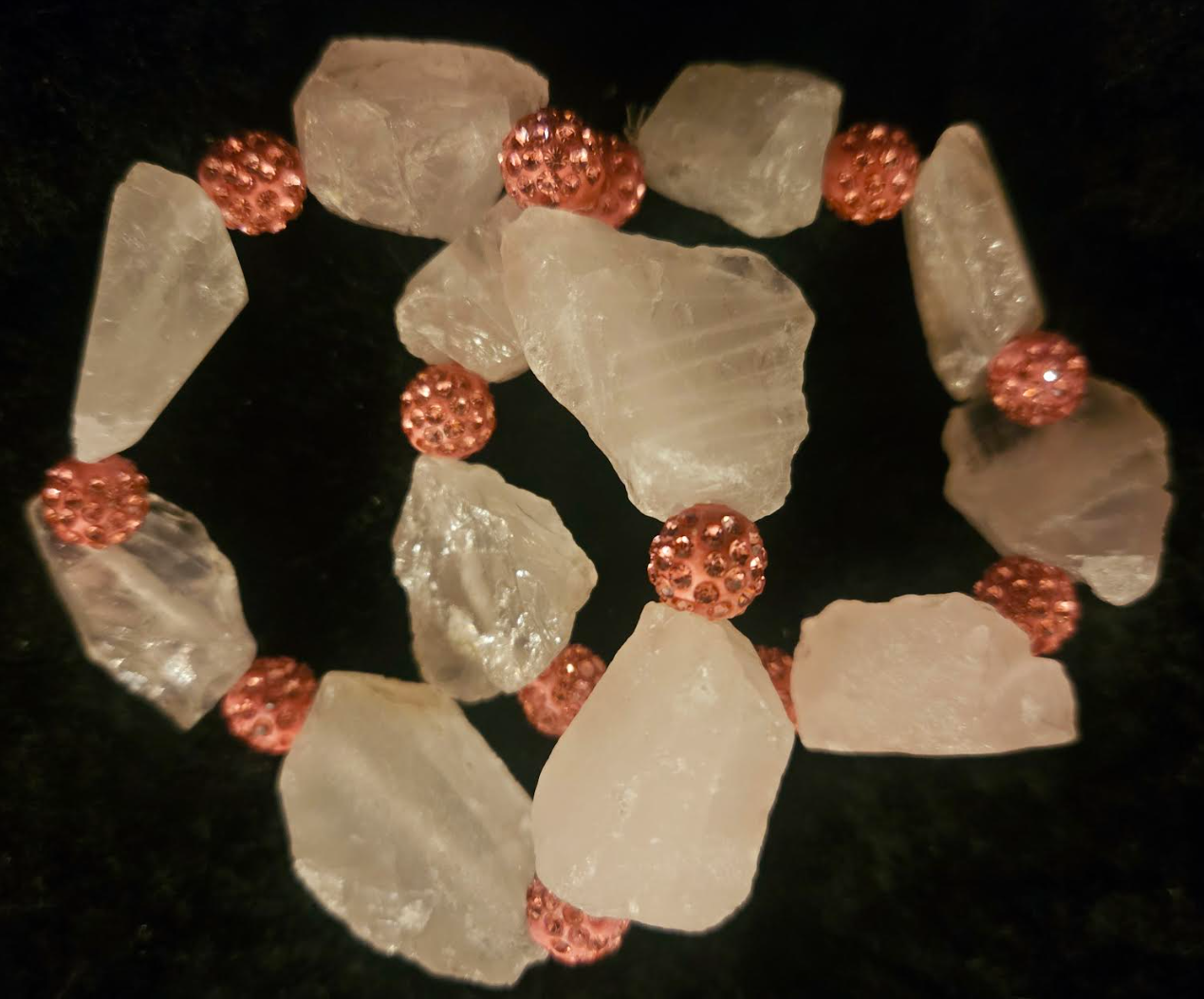 Rough Dusty Rose & Pink Rhinestone Couture Bracelet Set Pink Gemston