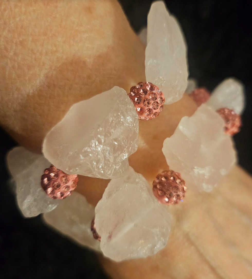 Rough Dusty Rose & Pink Rhinestone Couture Bracelet Set Pink Gemston
