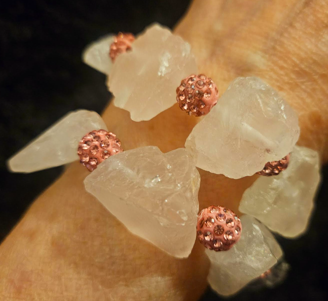 Rough Dusty Rose & Pink Rhinestone Couture Bracelet Set Pink Gemston